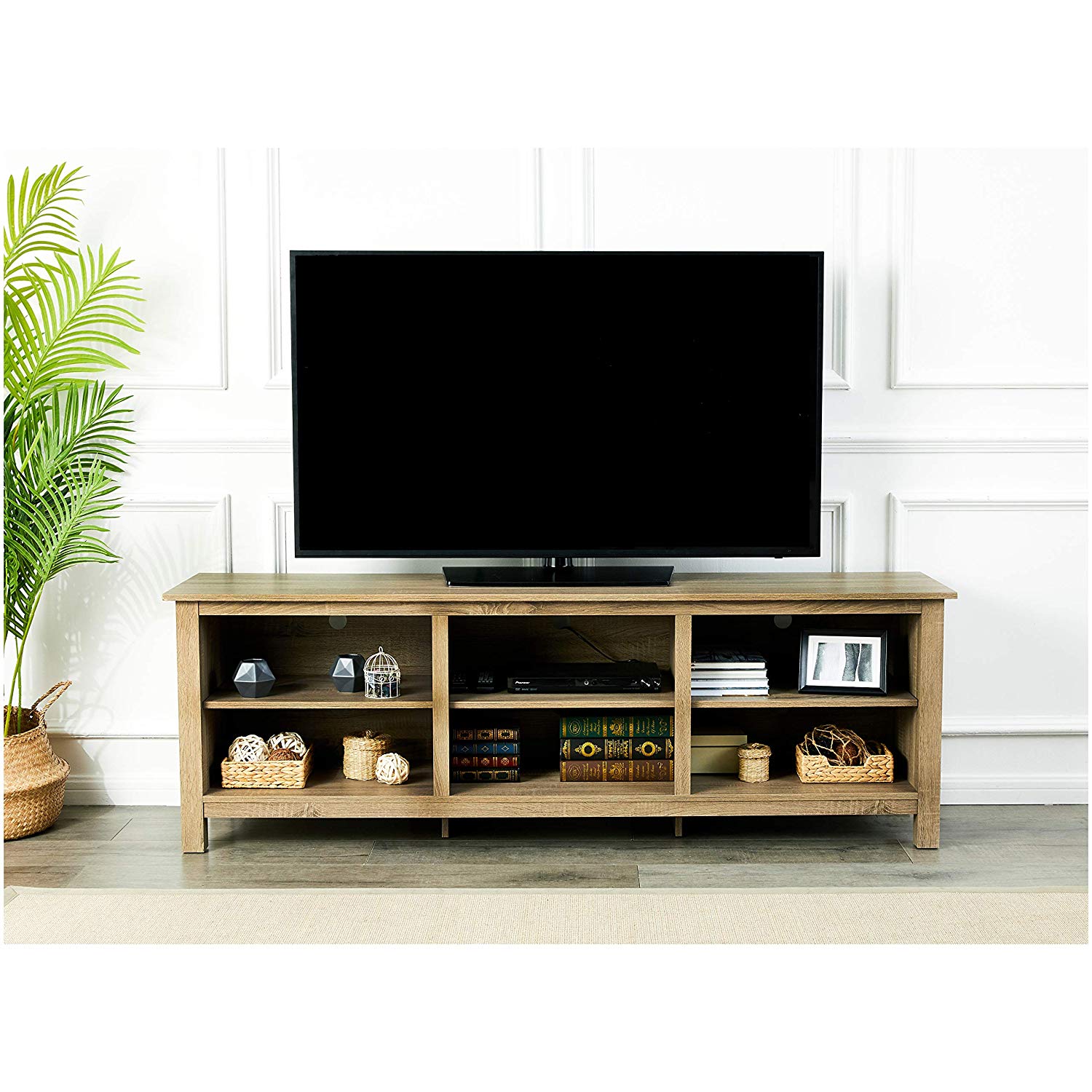 Rockpoint Argus 70-Inch Wood TV Stand Media Console, Rustic Gray