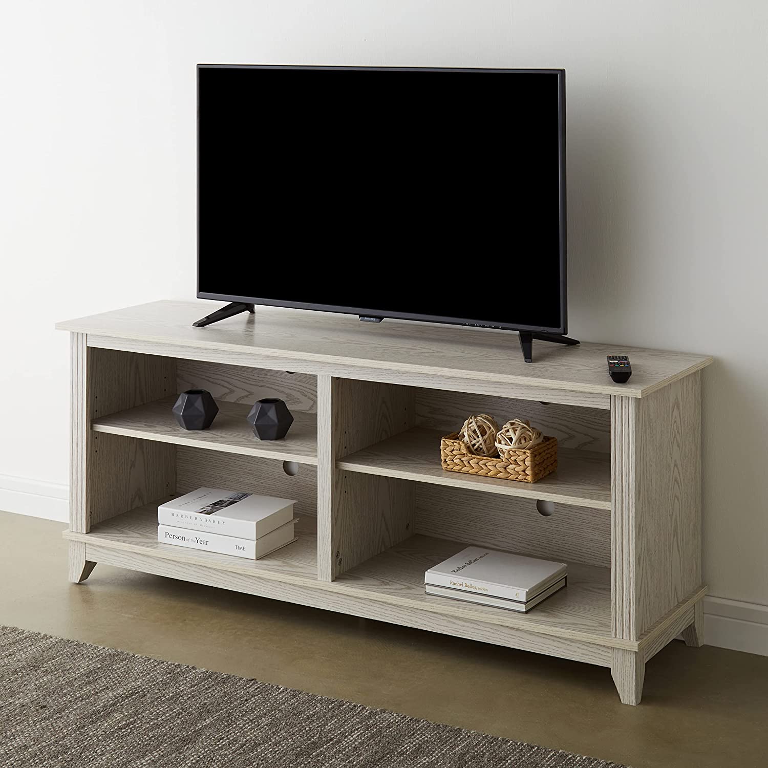Rockpoint Plymouth 58-Inch Wood TV Stand Storage Console, Farmhouse White