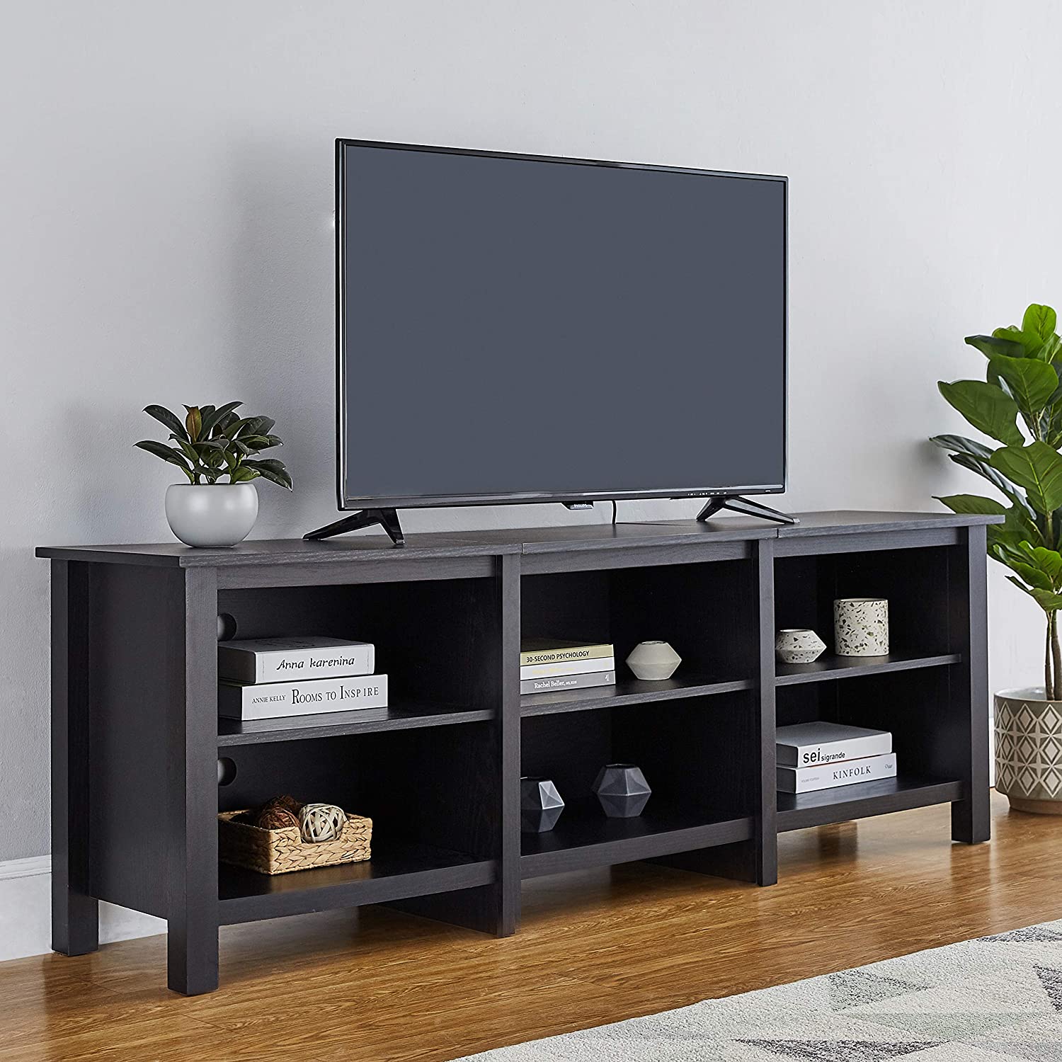 ROCKPOINT 70inch TV Stand Storage Media Console Entertainment Center,Tradition Black