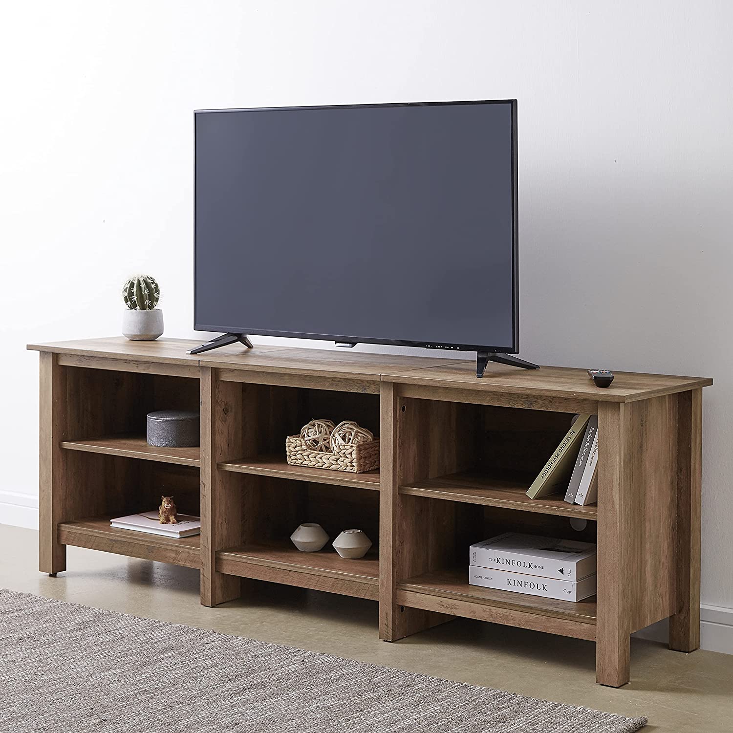 ROCKPOINT 70inch TV Stand Storage Media Console Entertainment Center, Rustic Oak