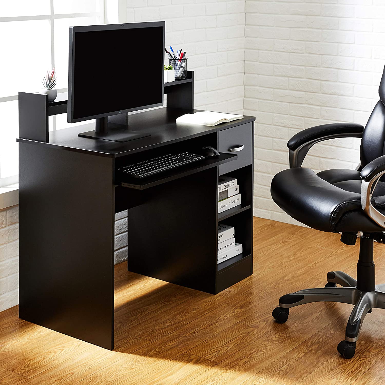 ROCKPOINT Axess Computer Desk with Keyboard Tray,Black