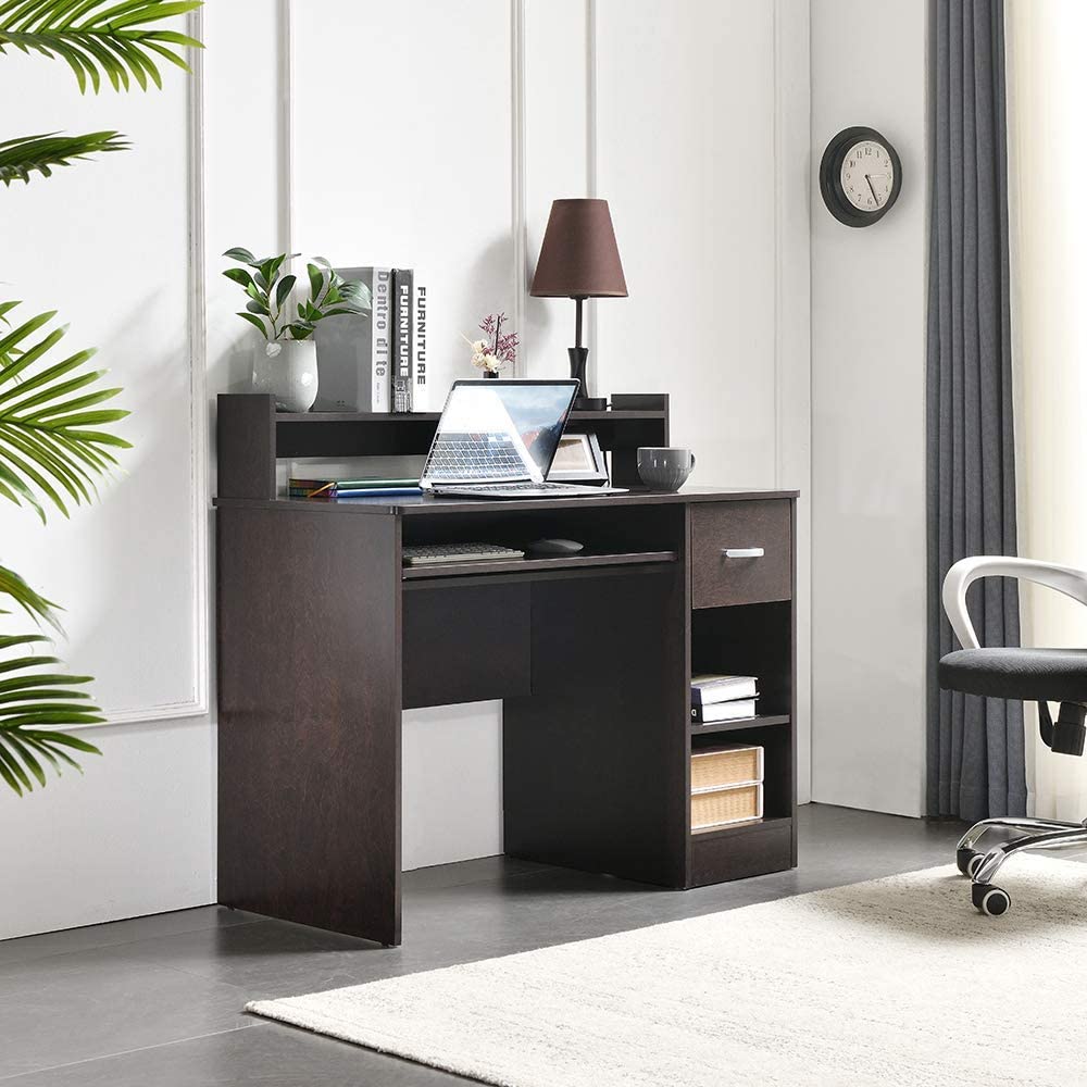 ROCKPOINT Axess Computer Desk with Keyboard Tray, Cherry brown