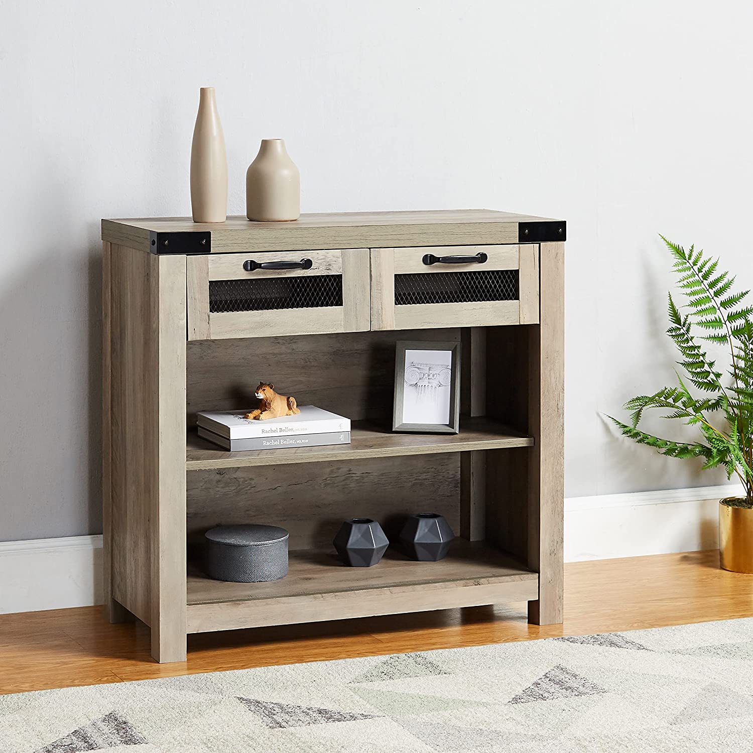 ROCKPOINT Entryway Table with Industrial Style Drawer, Grey Wash
