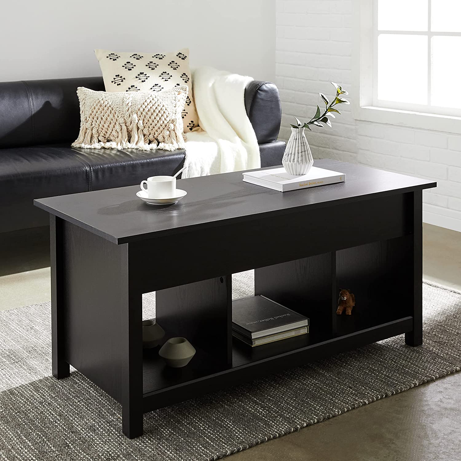 ROCKPOINT Furniture Lift-Top Coffee Table, Estate Black Finish