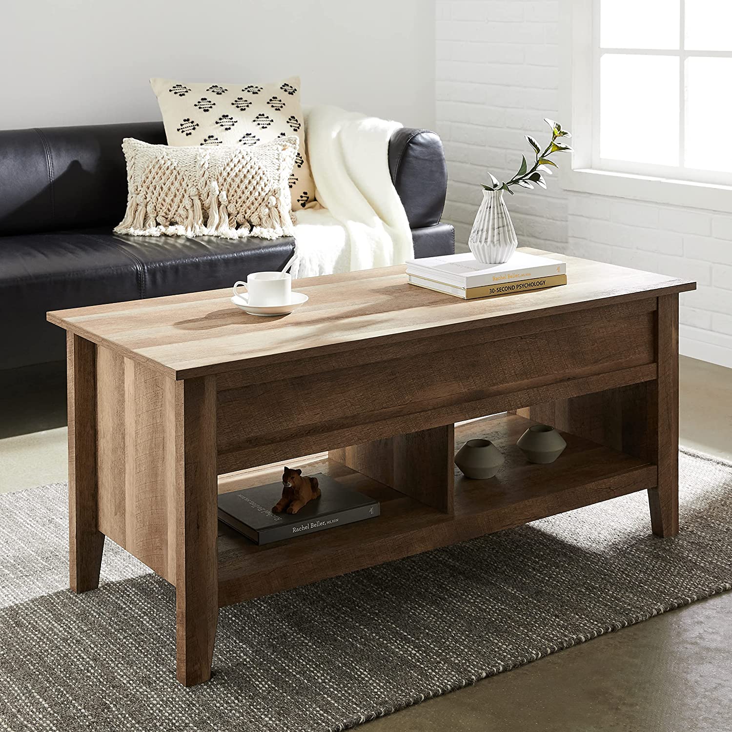 ROCKPOINT Furniture Lift-Top Coffee Table, Craftsman Oak