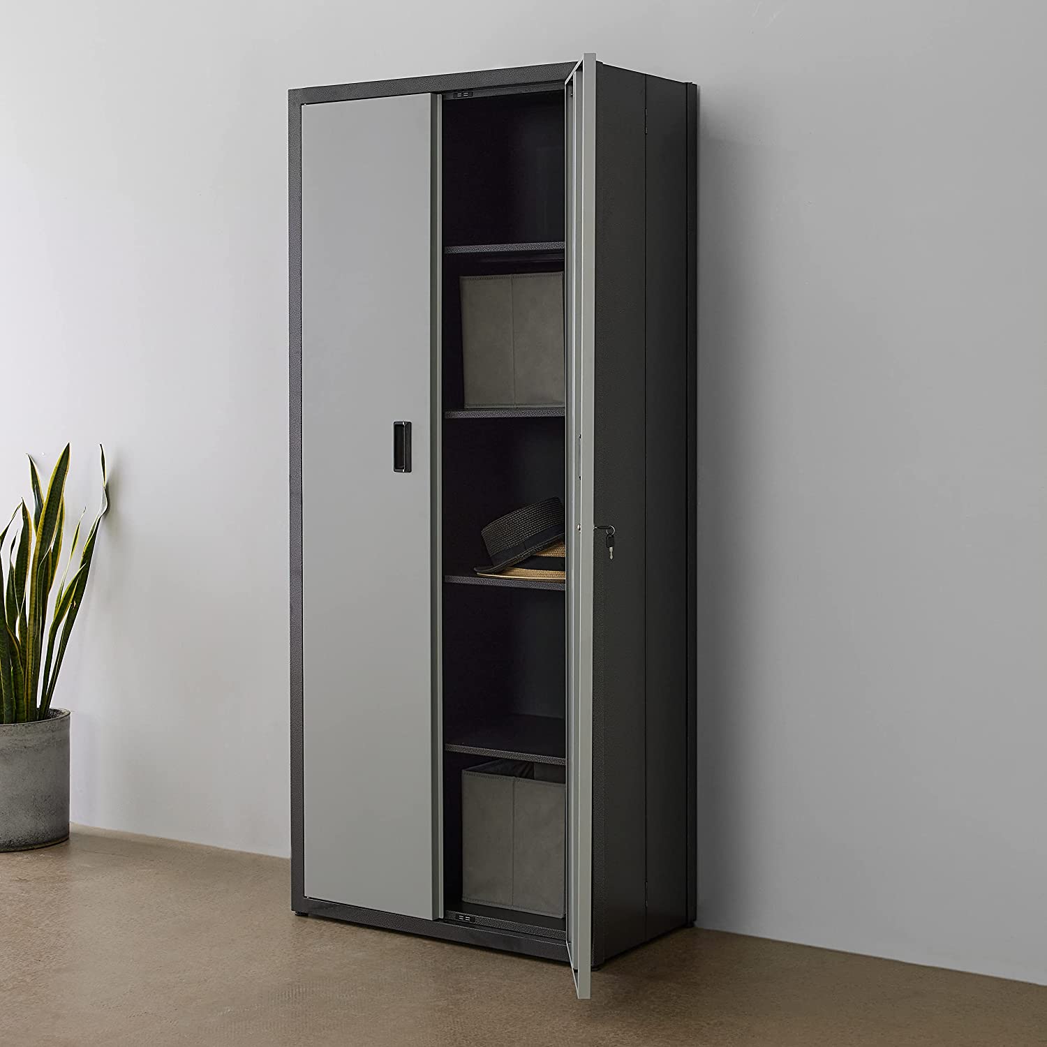 ROCKPOINT Tall Garage Storage Cabinet-72-inch Foldable Storeage Cabinets with Doors,Metal Grey