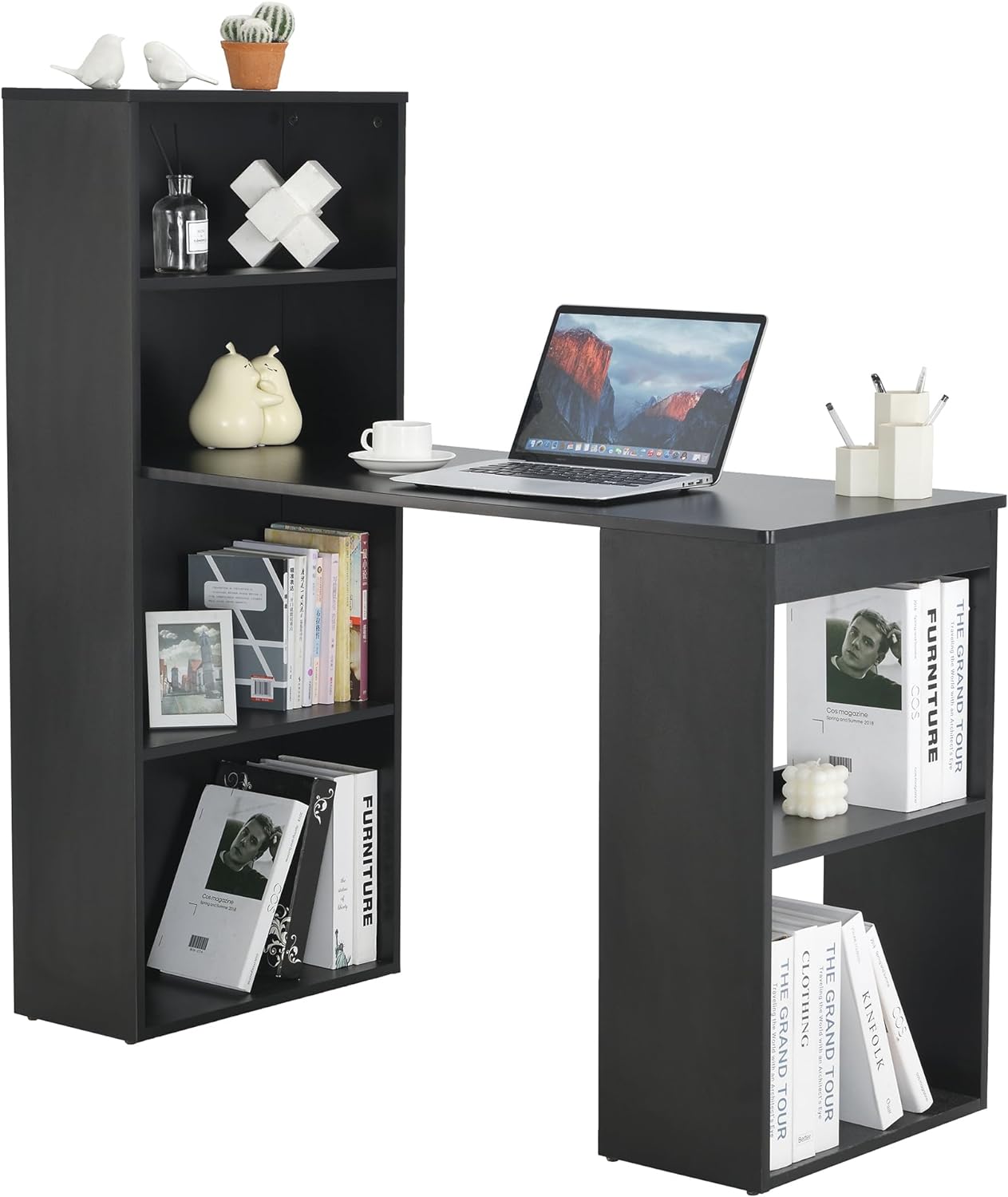 ROCKPOINT Black Bookcase Computer Desk