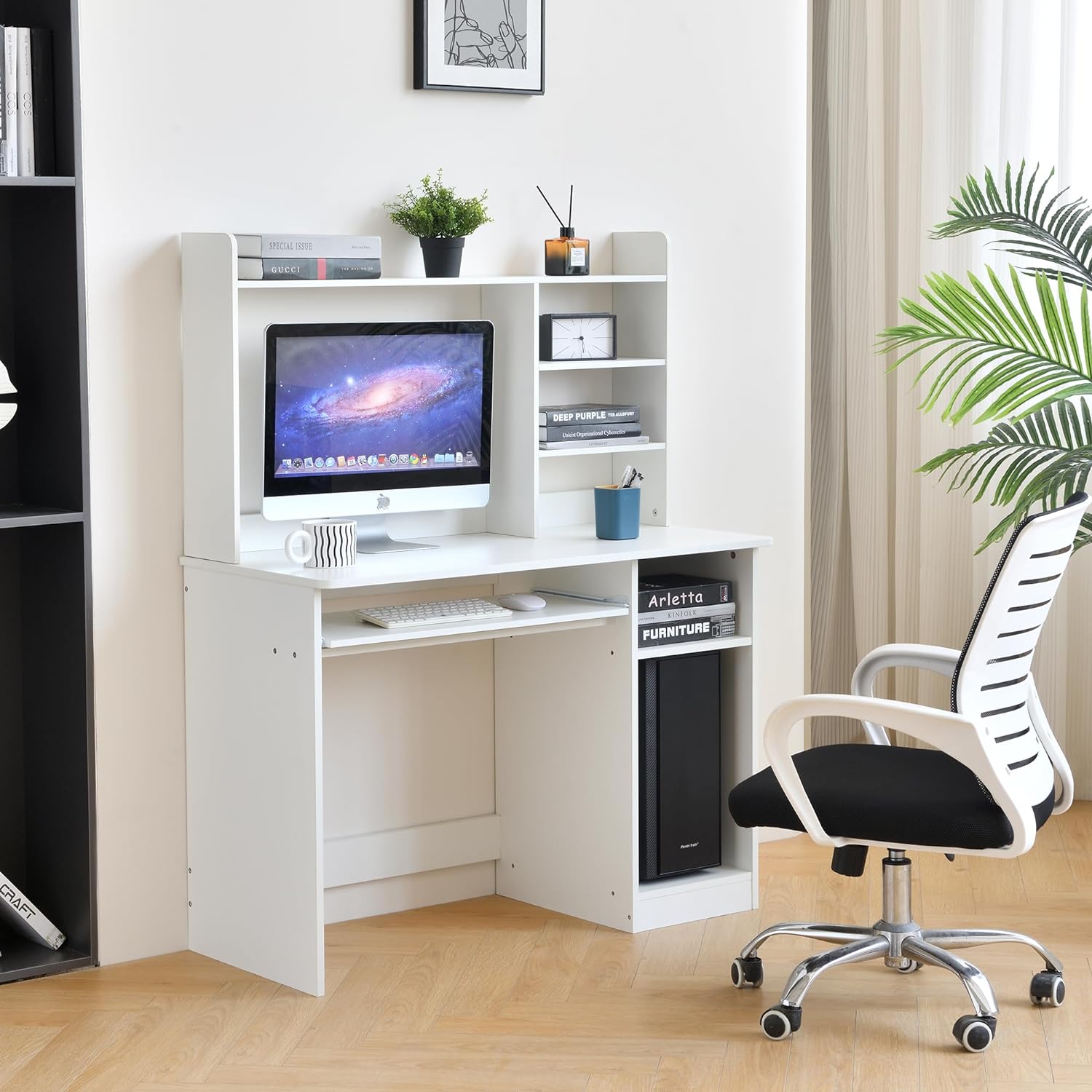 ROCKPOINT Axess White Computer Desk with Hutch