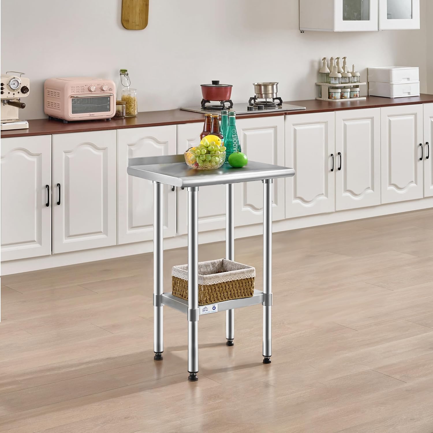 ROCKPOINT Stainless Steel Table with Backsplash 14x24 Inches