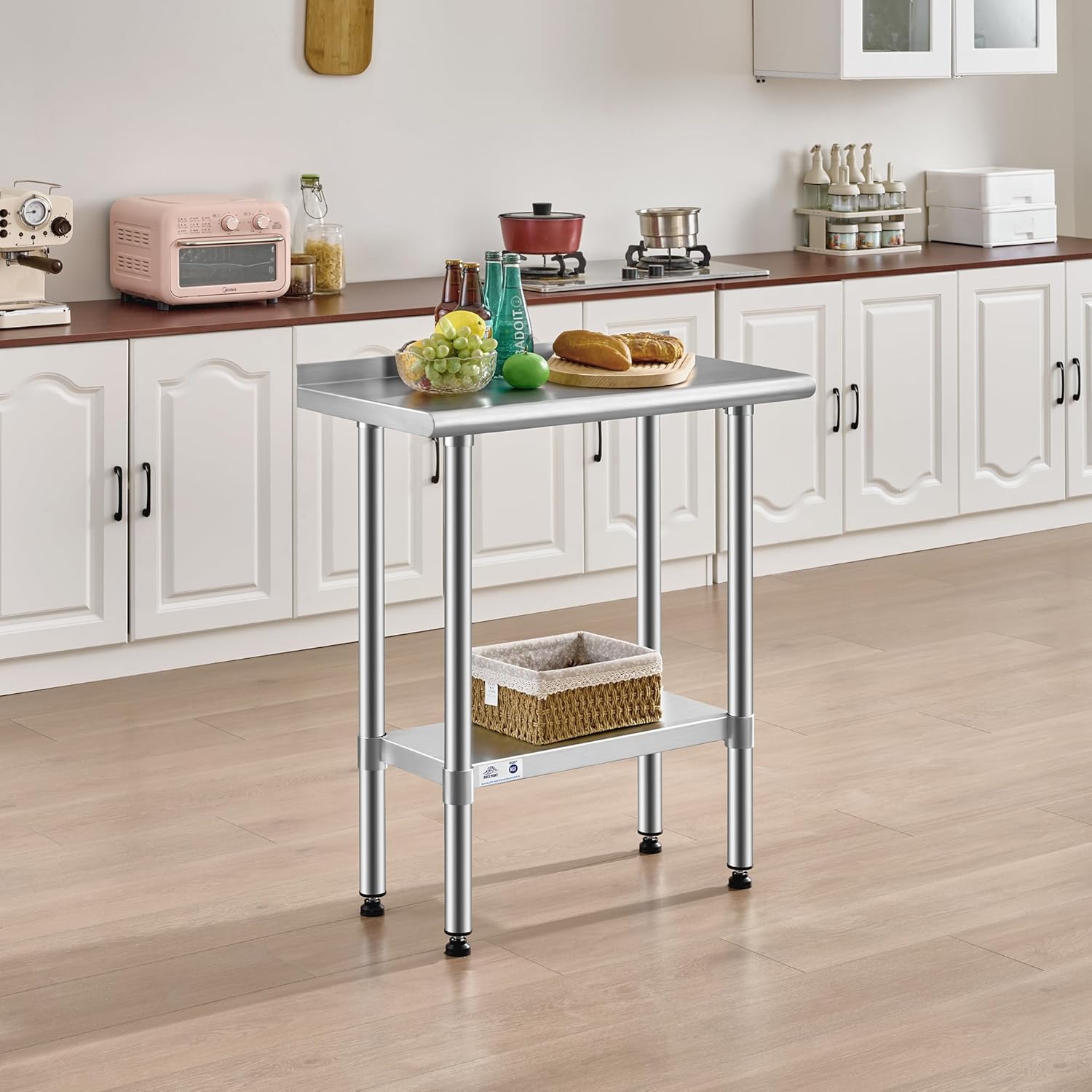 ROCKPOINT Stainless Steel Table with Backsplash 14x30 Inches