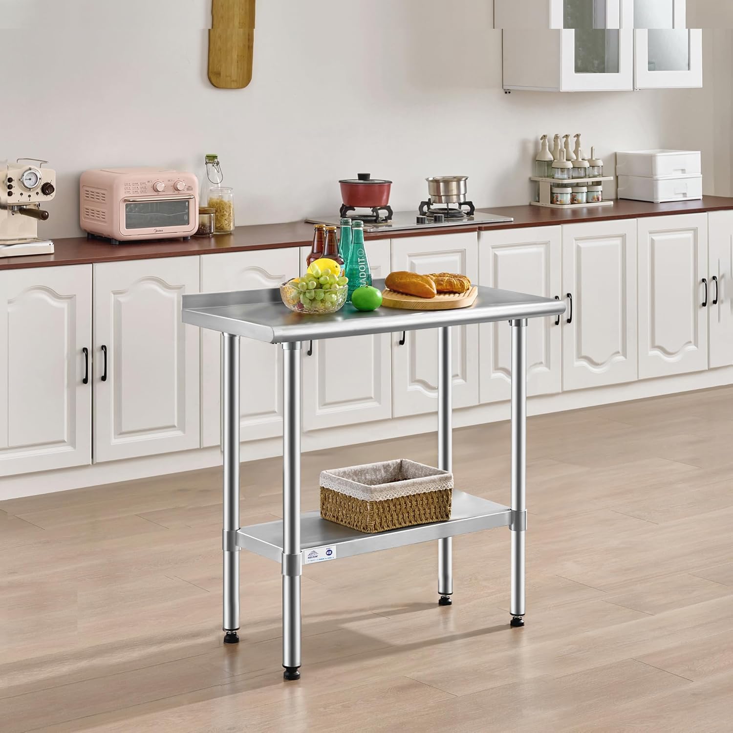 ROCKPOINT Stainless Steel Table with Backsplash 14x36 Inches