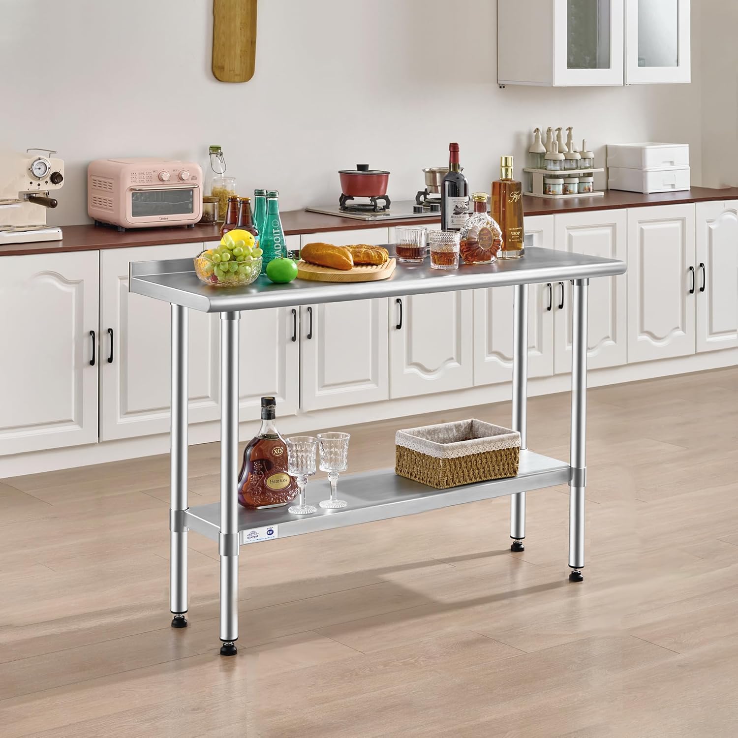 ROCKPOINT Stainless Steel Table with Backsplash 14x48 Inches