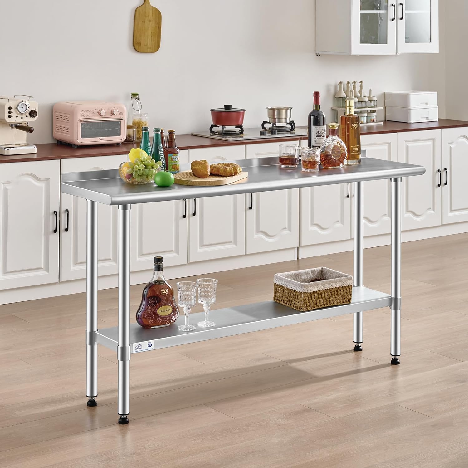 ROCKPOINT Stainless Steel Table with Backsplash 14x60 Inches