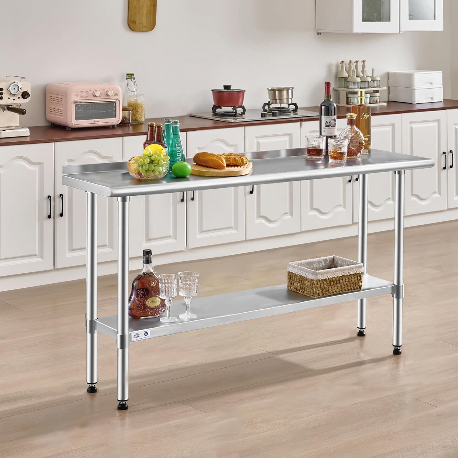 ROCKPOINT Stainless Steel Table with Backsplash 14x72 Inches