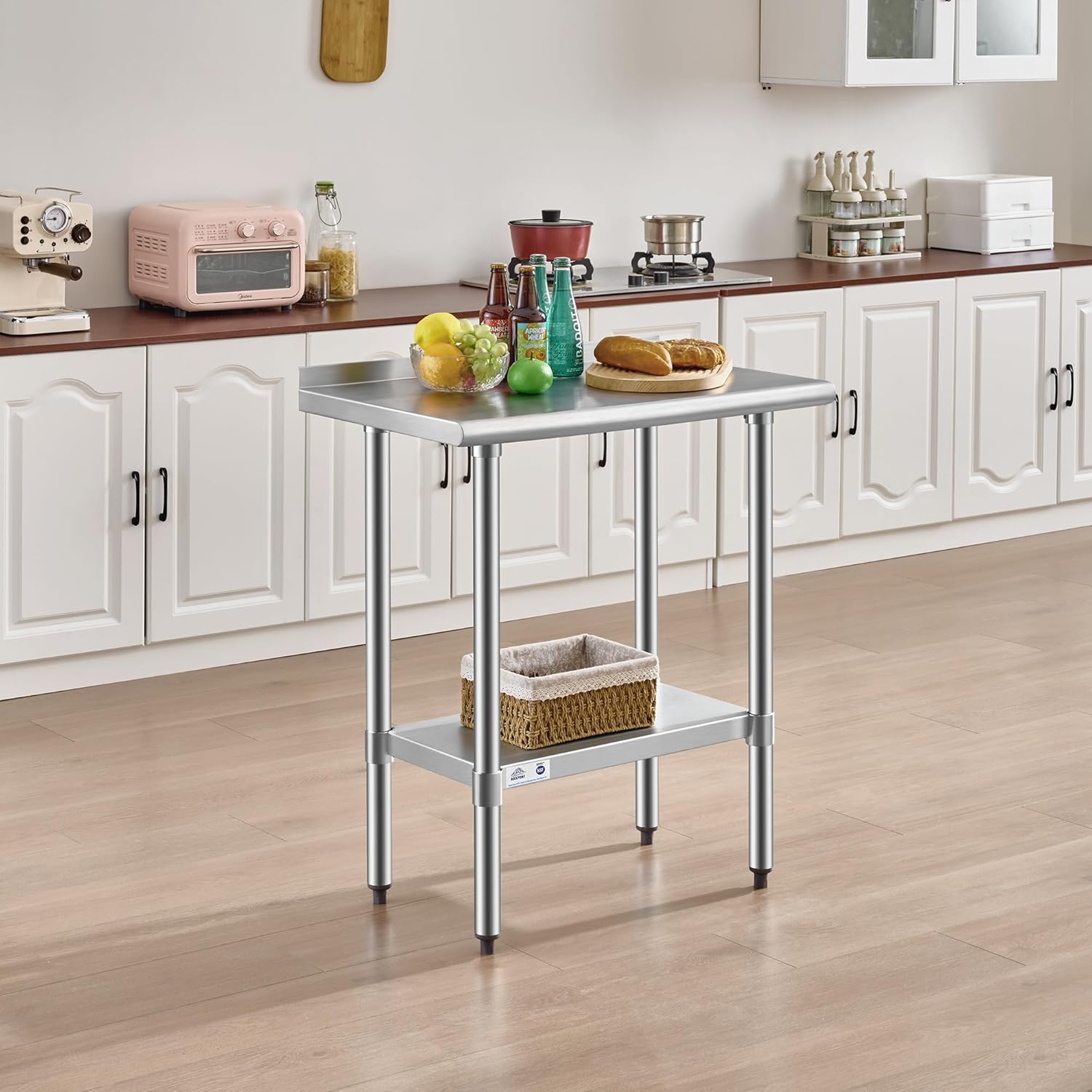 ROCKPOINT Stainless Steel Table with Backsplash 18x30 Inches