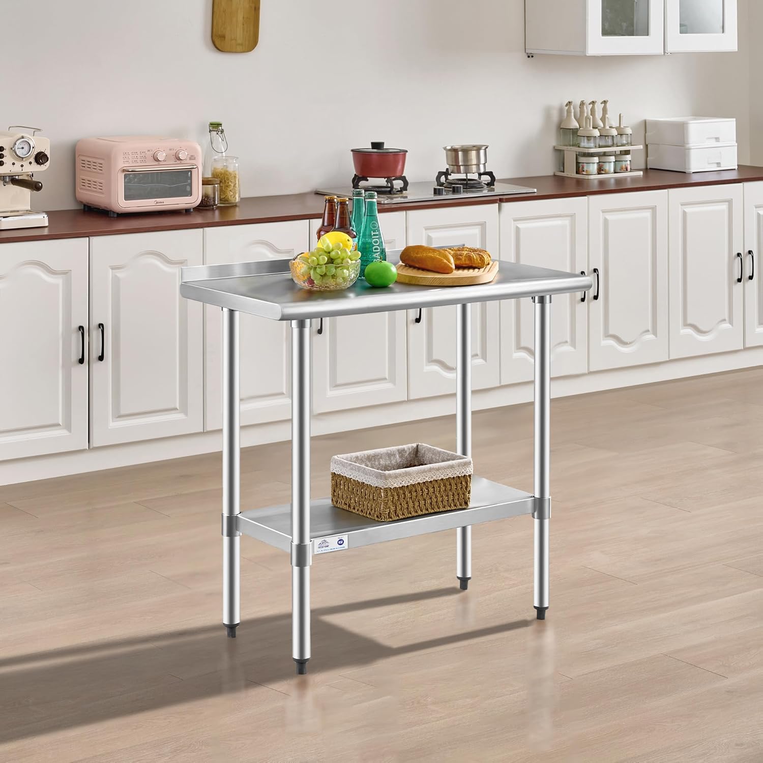 ROCKPOINT Stainless Steel Table with Backsplash 18x36 Inches