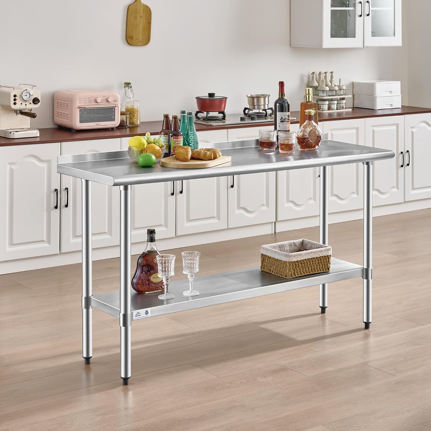ROCKPOINT Stainless Steel Table with Backsplash 18x60 Inches