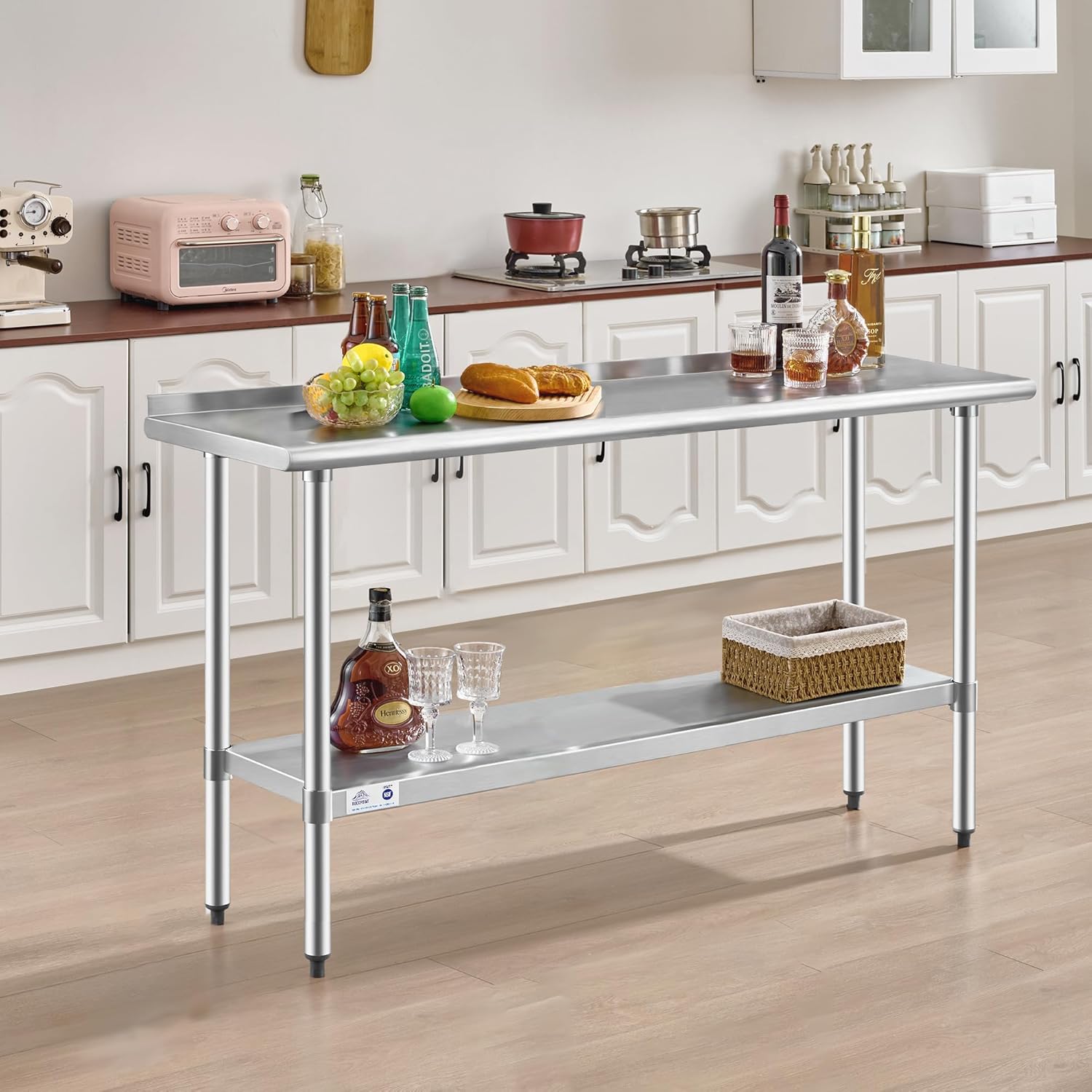 ROCKPOINT Stainless Steel Table with Backsplash 18x72 Inches