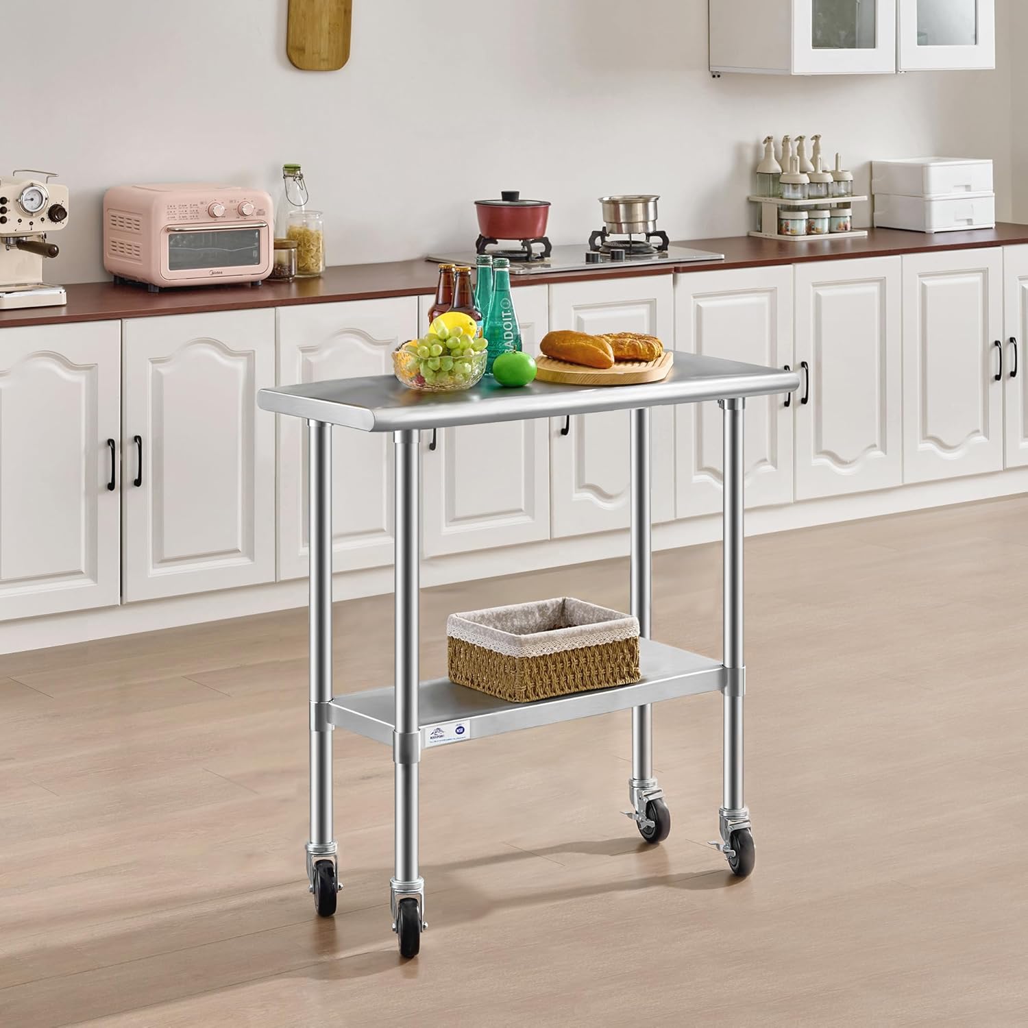 ROCKPOINT Stainless Steel Table with Caster 14x36 Inches