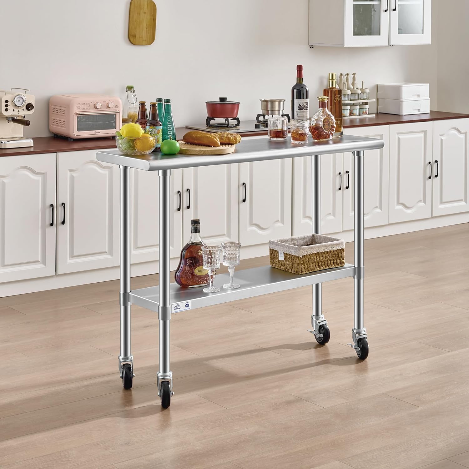 ROCKPOINT Stainless Steel Table with Caster 14x48 Inches