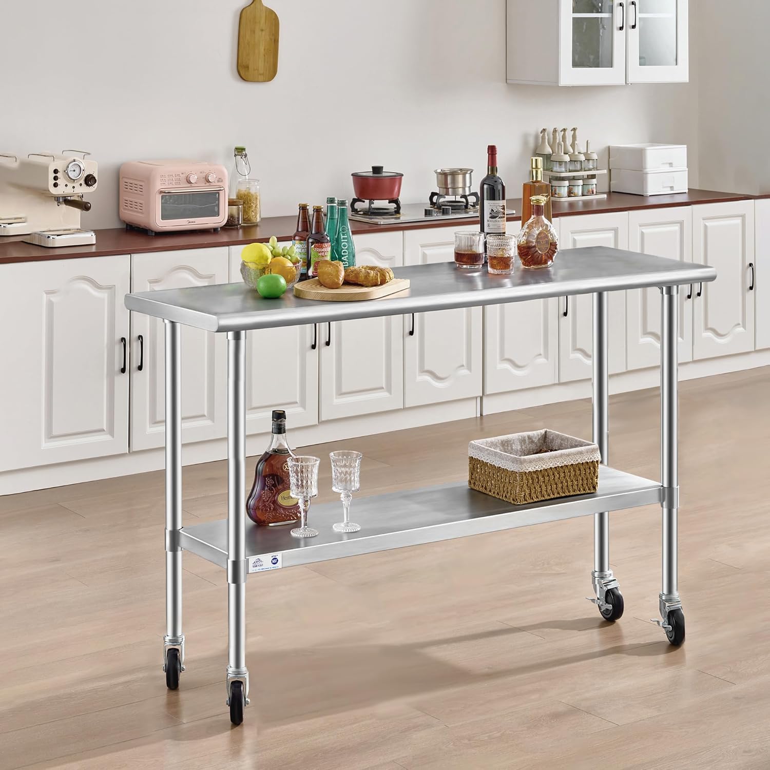 ROCKPOINT Stainless Steel Table with Caster 14x60 Inches