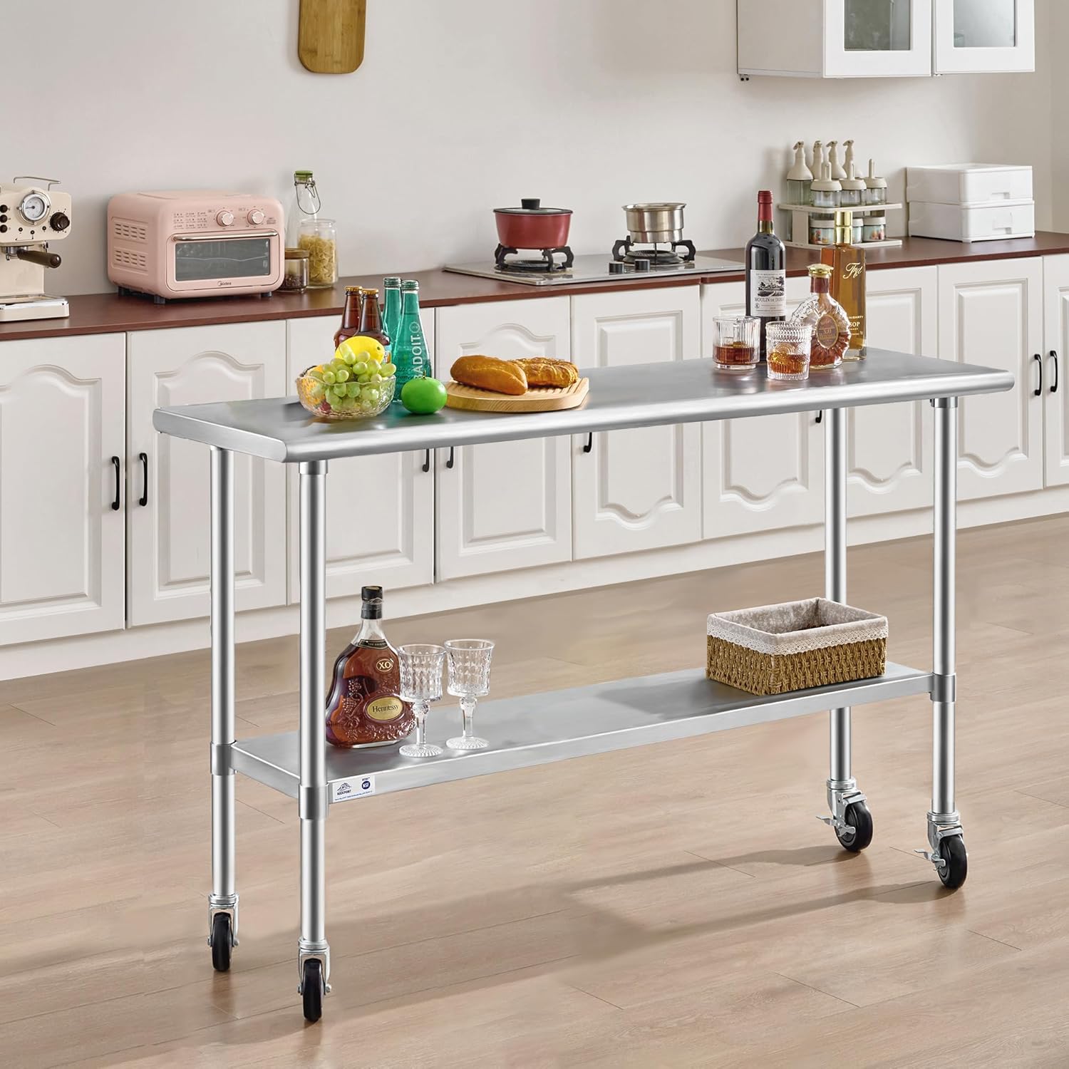 ROCKPOINT Stainless Steel Table with Caster 14x72 Inches