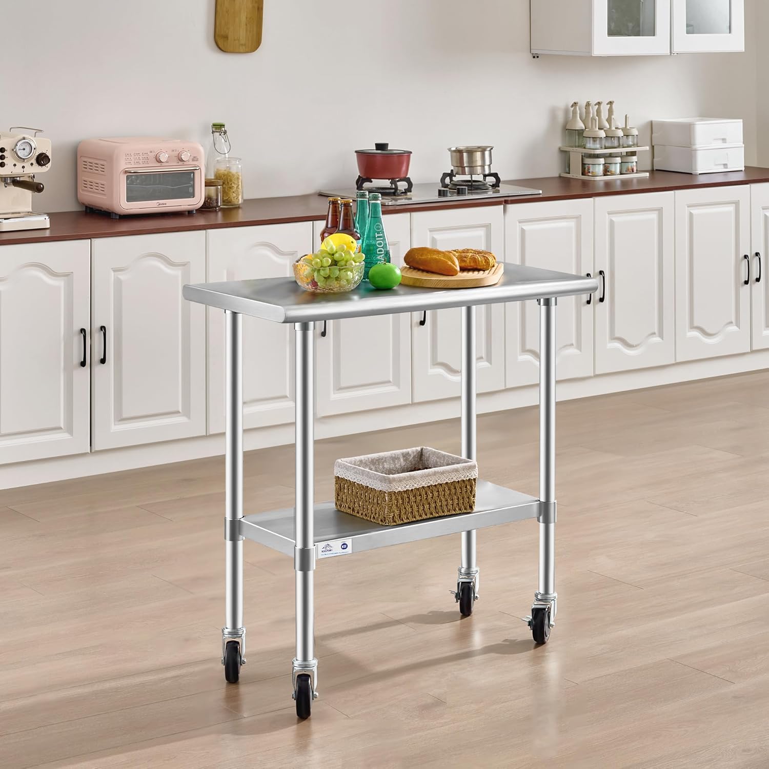 ROCKPOINT Stainless Steel Table with Caster 18x36 Inches