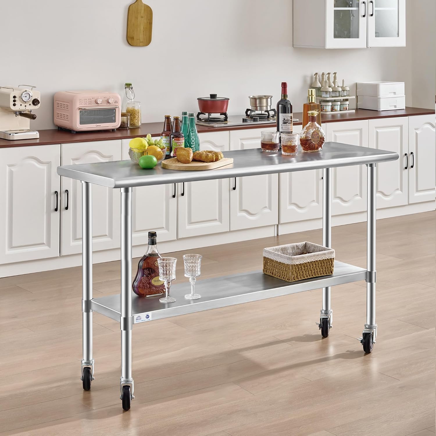 ROCKPOINT Stainless Steel Table with Caster 18x60 Inches