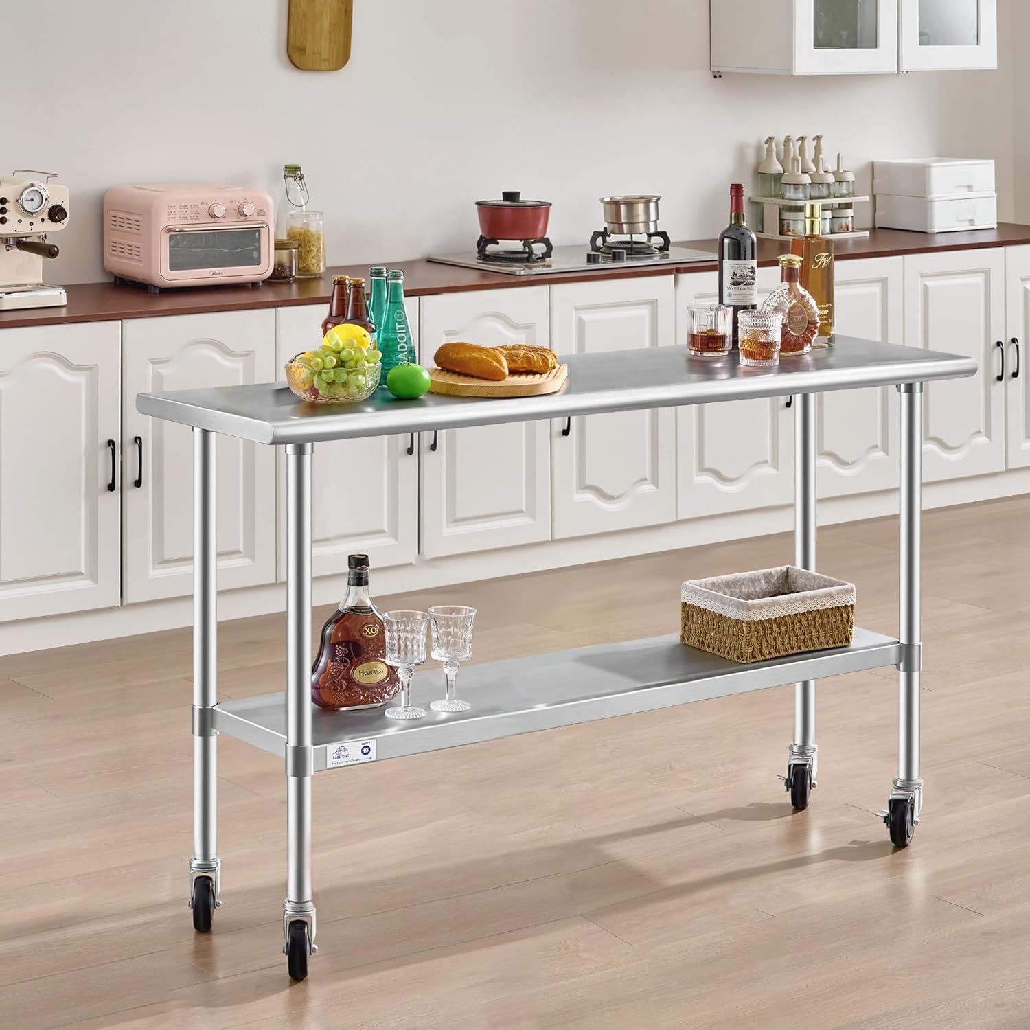 ROCKPOINT Stainless Steel Table with Caster 18x72 Inches