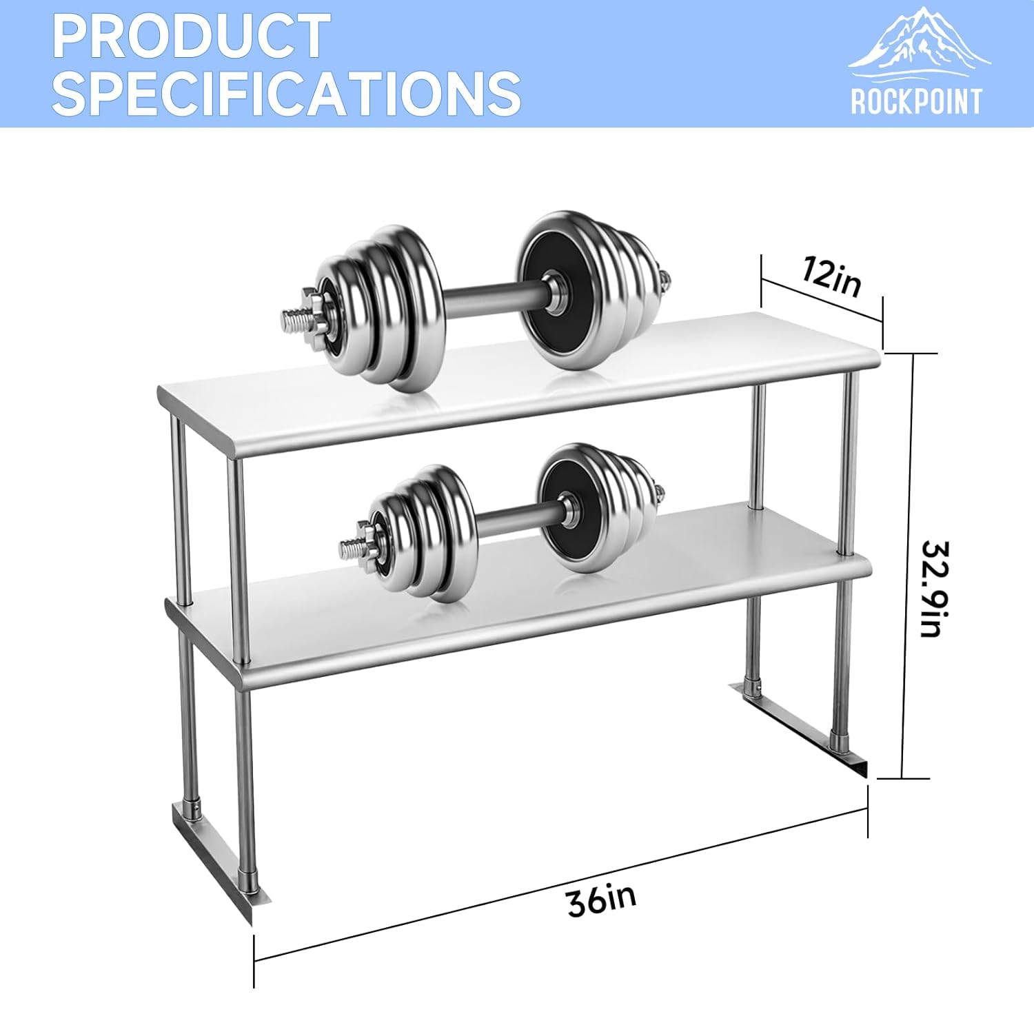 ROCKPOINT Stainless Steel overshelf for Prep Work Table 12