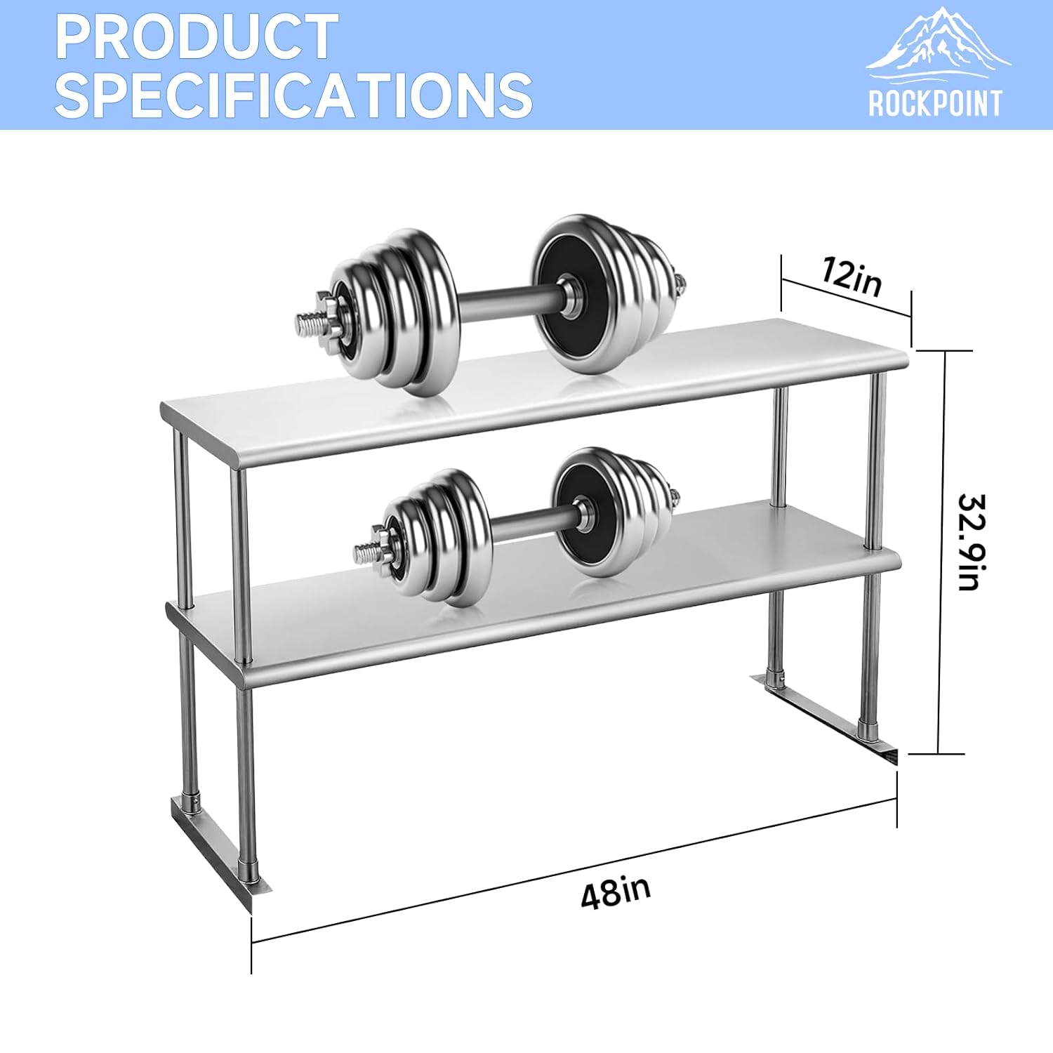ROCKPOINT Stainless Steel overshelf for Prep Work Table 12