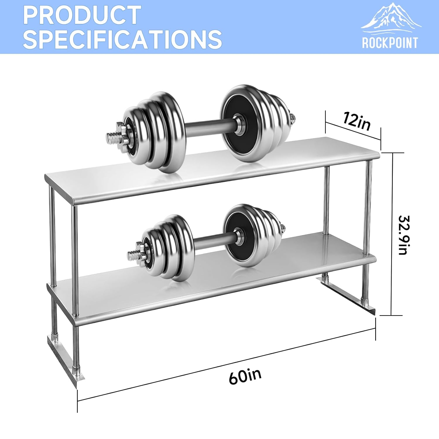 ROCKPOINT Stainless Steel overshelf for Prep Work Table 12