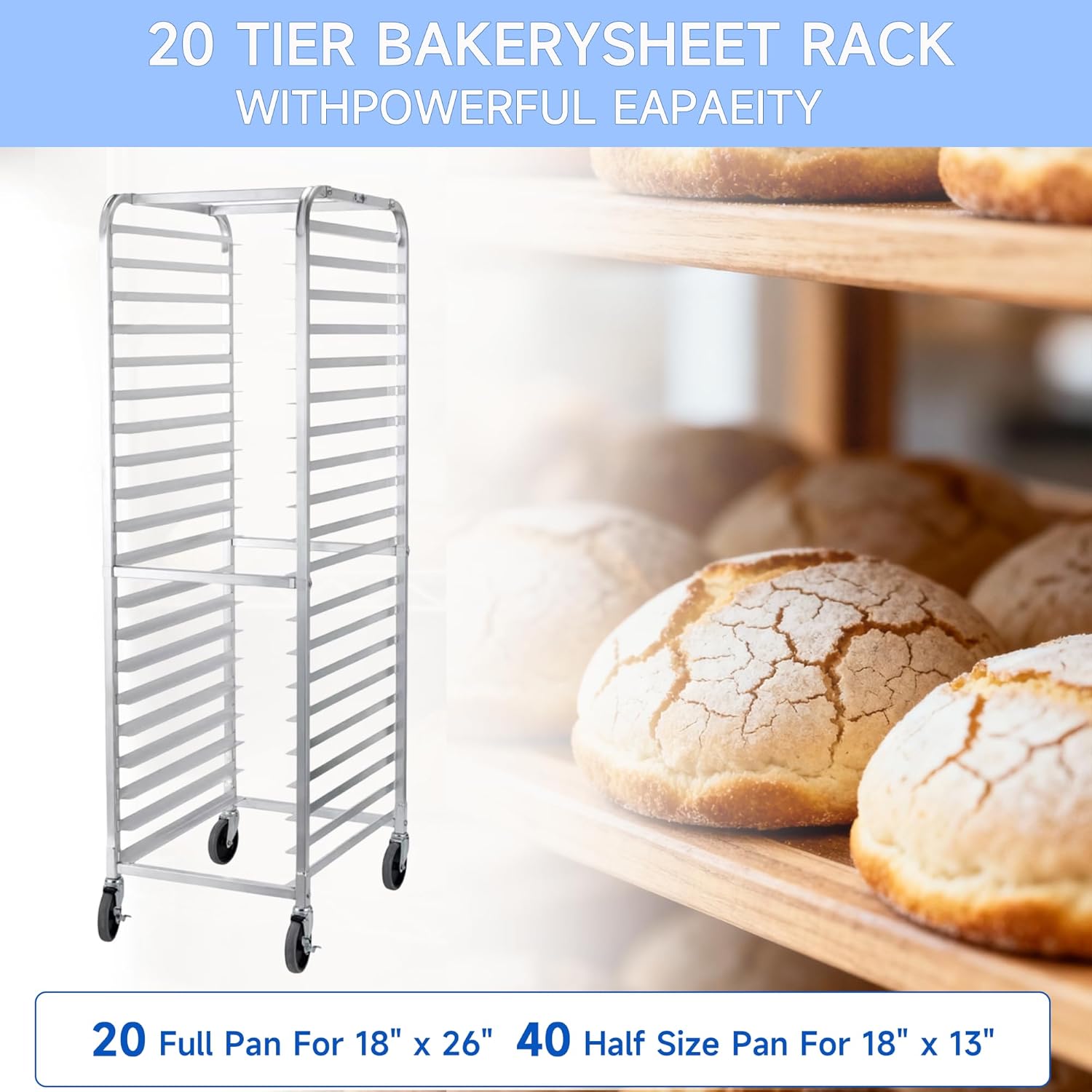 ROCKPOINT Bakers Rack with Storage,20 Tier Bun Pan Rack with Wheels