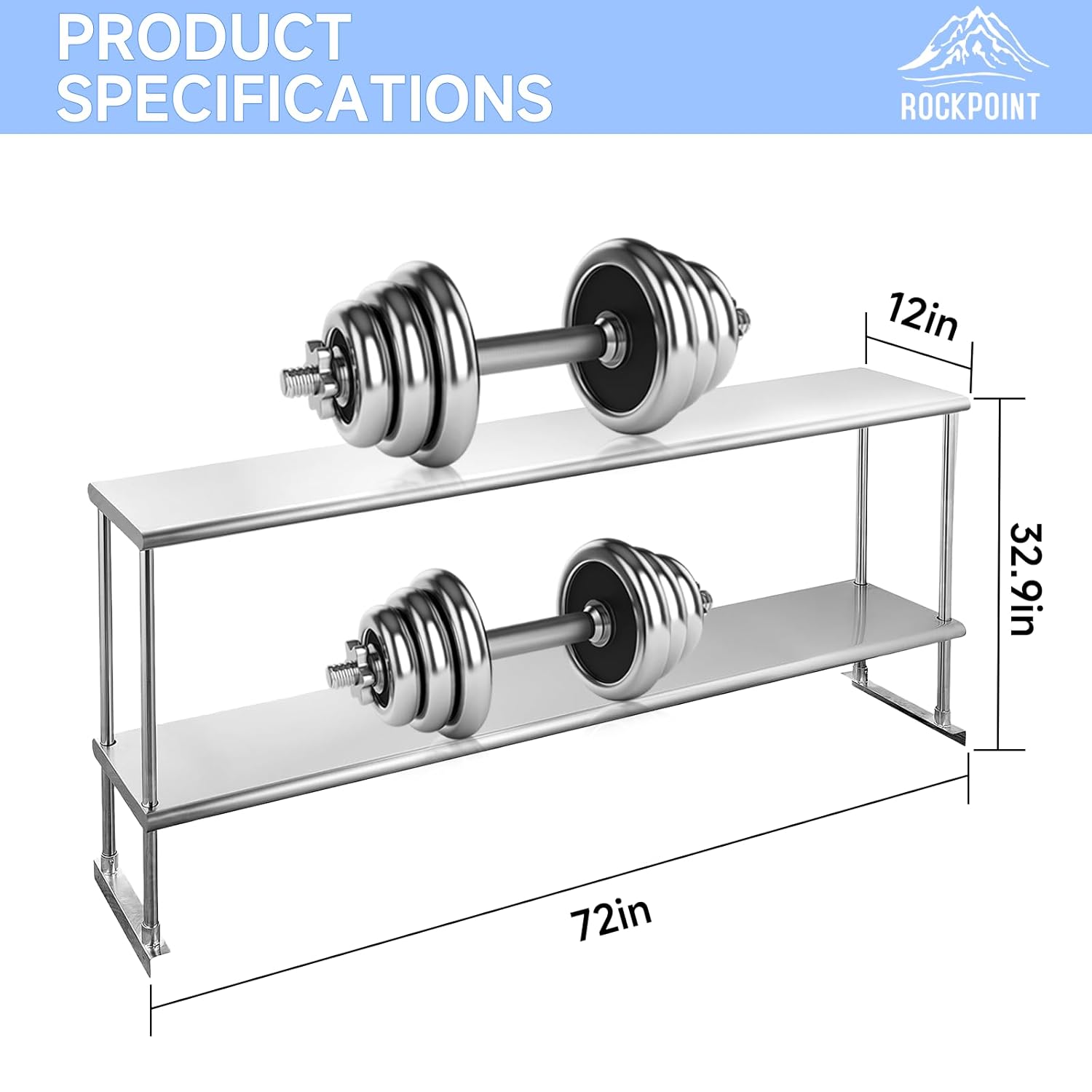ROCKPOINT Stainless Steel overshelf for Prep Work Table 12